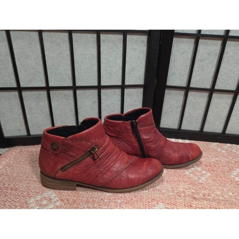 Remonte Red Leather Pleated Zip Comfort Ankle Booties Women 7.5